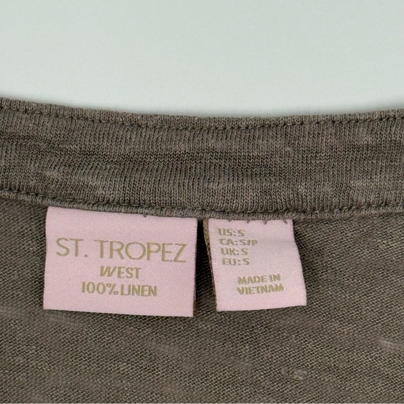 St. Tropez Brown Fitted 100% Linen Buttoned Tank Top with Mandarin Collar Small - Picture 6 of 11